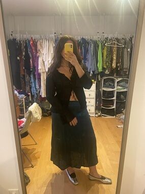 Blue Iridescent Maxi Skirt - Women's Flowy A-Line Skirt